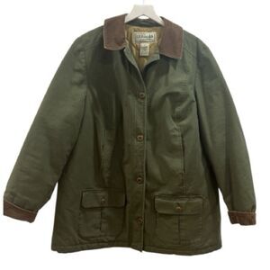 L.L. Bean Vintage Men’s Olive Utility Jacket with Brown Corduroy Trim Size 1X